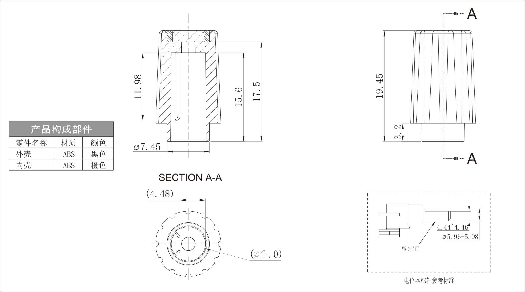 Plastic Two Color Knob X93